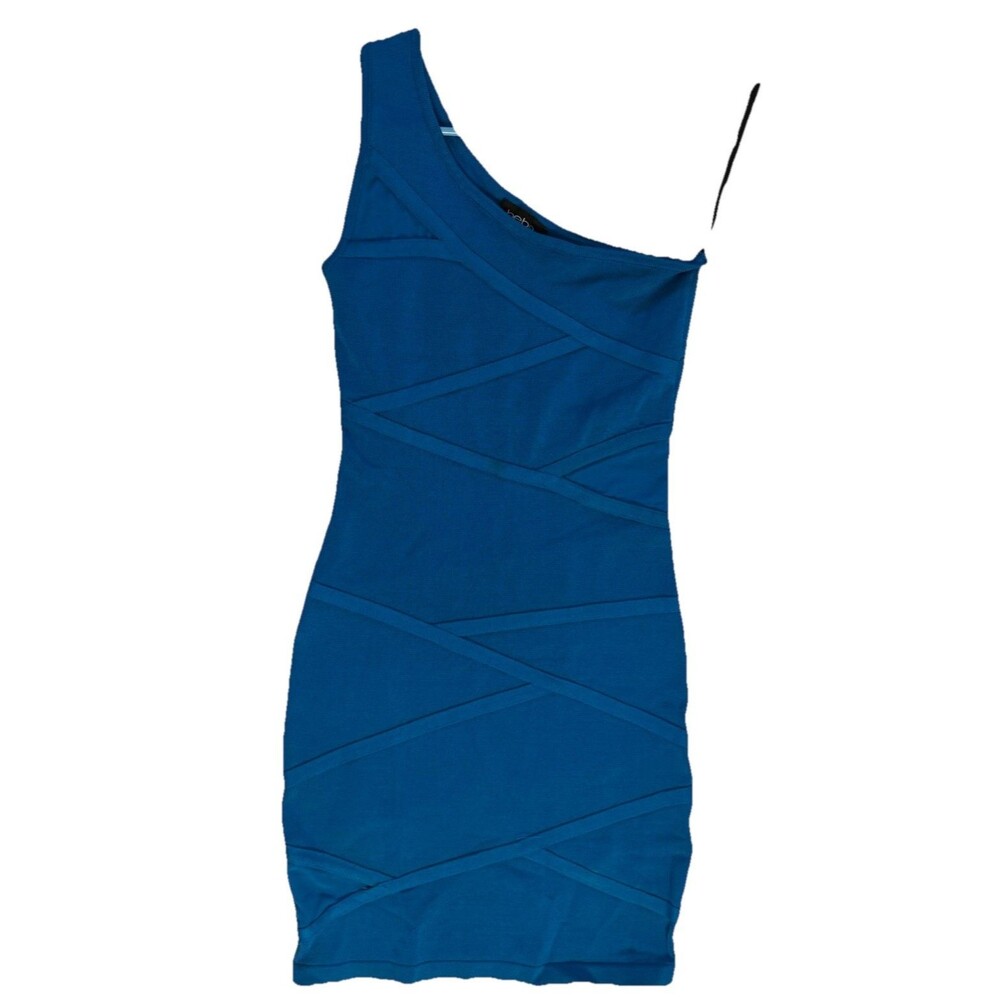 Bebe Blue One Shoulder Bodycon Bandage Dress Size S Stretch Party Cocktail Party